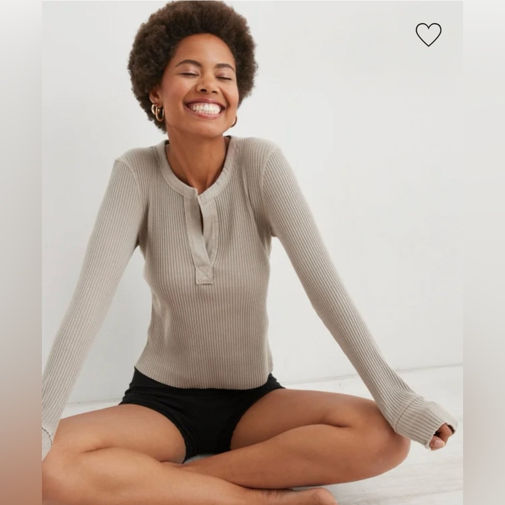 Aerie “Fireside Long Sleeve Henley T-Shirt” in island sand